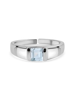 Ornate Jewels - 925 Silver 0.65 Carat Natural Aquamarine Solitaire Adjustable Ring for Women & Girls