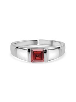 Ornate Jewels - 925 Silver 0.85 Carat Natural Garnet Solitaire Adjustable Ring for Women & Girls