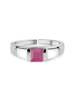 Ornate Jewels - 925 Silver 0.95 Carat Natural Indian Ruby Solitaire Adjustable Ring for Women & Girls