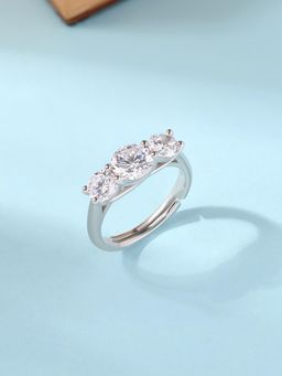 Ornate Jewels - 925 Silver American Diamond Celestial Trio Adjustable Ring for Women & Girls