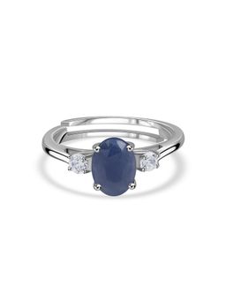 Ornate Jewels - 925 Silver 1.65 Carat Blue Sapphire Halo Adjustable Ring for Women & Girls