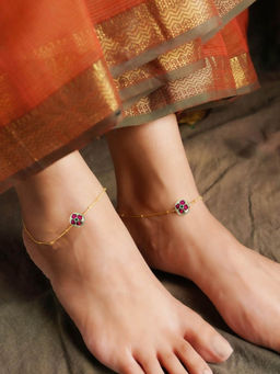 Abdesigns - Pink Enchanting Pachi Kundan Gold Plated Anklet