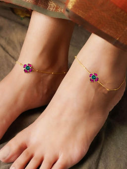 Abdesigns - Floral Enchanting Pachi Kundan Gold Plated Anklet