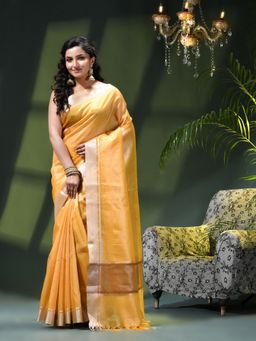 DESH BIDESH - Yellow Tissue Woven Saree with Unstitched Blouse