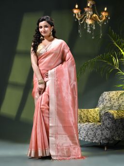 DESH BIDESH - Peach Tissue Woven Saree with Unstitched Blouse