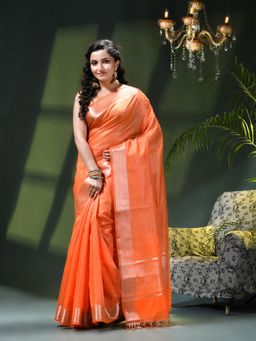 DESH BIDESH - Orange Tissue Woven Saree with Unstitched Blouse