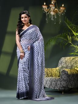 DESH BIDESH - Charcoal Chiffon Silk Geometric Saree without Blouse