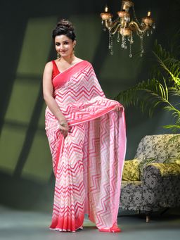 DESH BIDESH - Red Chiffon Silk Geometric Saree without Blouse