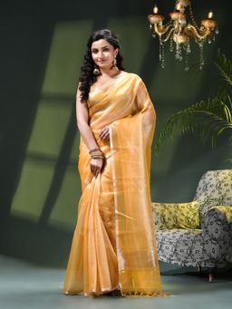DESH BIDESH - Yellow Tissue Woven Saree Zari with Unstitched Blouse