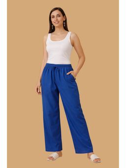 HOUSE OF KARI - Blue Cotton Regular Fit Pant
