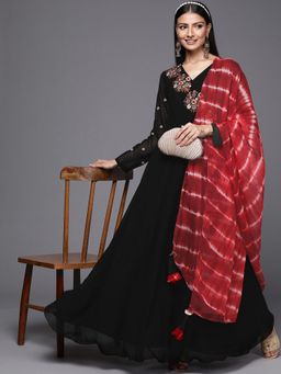 INDDUS - Embroidered Black Kurta and Dupatta