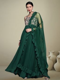 INDDUS - Embroidered Green Kurta and Dupatta