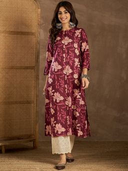 INDDUS - Floral Maroon Kurta