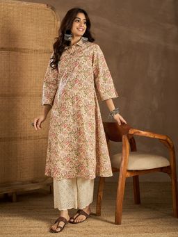 INDDUS - Floral Beige Kurta