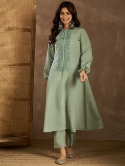 INDDUS - Embroidered Green Kurta