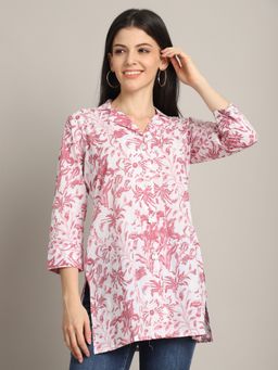Rajnandini - White Cotton Floral Printed Tunic