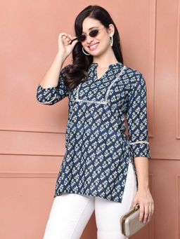 Rajnandini - Navy Blue Cotton Floral Printed Tunic