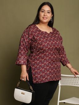Rajnandini - Wine Cotton Floral Printed Tunic