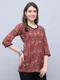Rajnandini - Maroon Cotton Floral Printed Tunic