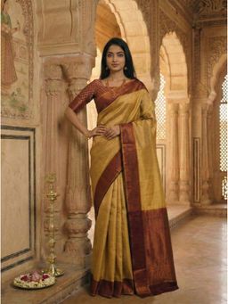 Anjaneya Sarees - Yellow Banarasi Silk Zari Woven Saree with Unstitched Blouse