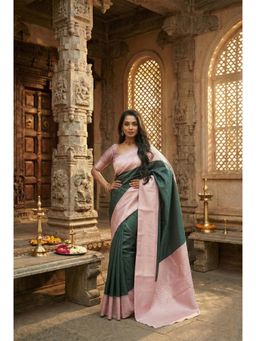 Anjaneya Sarees - Green Banarasi Silk Zari Woven Saree with Unstitched Blouse