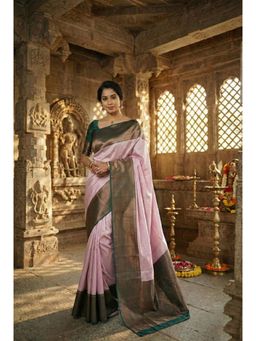 Anjaneya Sarees - Peach Banarasi Silk Woven Saree with Unstitched Blouse