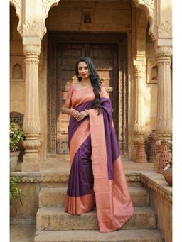 Anjaneya Sarees - Purple Banarasi Silk Zari Woven Saree with Unstitched Blouse