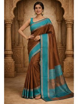 Anjaneya Sarees - Brown Banarasi Silk Woven Saree with Unstitched Blouse