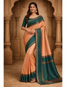 Anjaneya Sarees - Orange Banarasi Silk Woven Saree with Unstitched Blouse