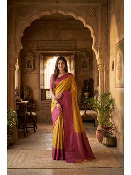 Anjaneya Sarees - Yellow Banarasi Silk Zari Woven Saree with Unstitched Blouse