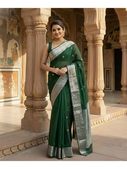 Anjaneya Sarees - Green Cotton Silk Woven Saree with Unstitched Blouse