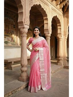 Anjaneya Sarees - Pink Cotton Silk Woven Saree with Unstitched Blouse