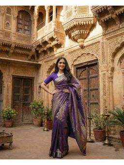 Anjaneya Sarees - Blue Banarasi Silk Woven Zari Saree with Unstitched Blouse