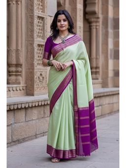 Anjaneya Sarees - Green Banarasi Silk Zari Woven Saree with Unstitched Blouse