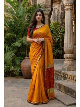 Anjaneya Sarees - Yellow Cotton Silk Woven Saree with Unstitched Blouse