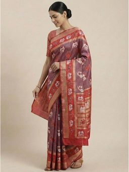 Anjaneya Sarees - Purple Banarasi Silk Checks Saree with Unstitched Blouse