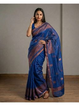 Anjaneya Sarees - Blue Cotton Silk Woven Saree with Unstitched Blouse