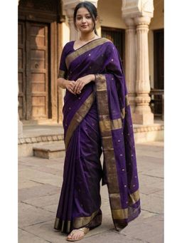 Anjaneya Sarees - Purple Cotton Silk Woven Saree with Unstitched Blouse