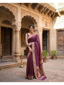 Anjaneya Sarees - Maroon Banarasi Silk Woven Saree with Unstitched Blouse