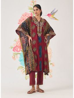 Lakshita - Viscose Red Embroidered Kaftan with Pant