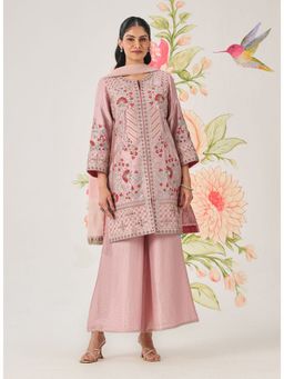 Lakshita - Nylon Pink Embroidered Kurta with Palazzo and Dupatta