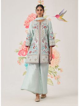 Lakshita - Nylon Blue Embroidered Kurta with Palazzo and Dupatta
