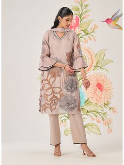 Lakshita - Organza Grey Floral Kurta with Pant and Dupatta