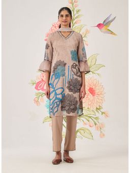 Lakshita - Organza Grey Floral Kurta with Pant and Dupatta