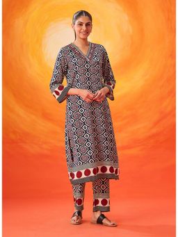 Lakshita - Rayon Navy Blue Printed Kurta with Pant