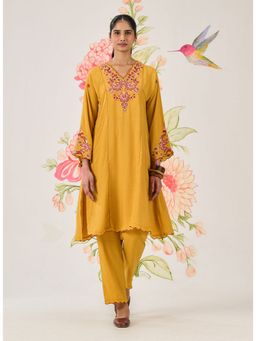 Lakshita - Nylon Yellow Embroidered Kurta with Pant
