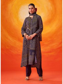 Lakshita - Viscose Navy Printed Kurta with Salwar and Dupatta