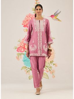 Lakshita - Viscose Pink Embroidered Kurta with Pant