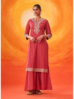 Lakshita - Georgette Pink Embroidered Kurta with Sharara and Dupatta