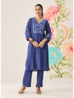 Lakshita - Nylon Blue Embroidered Kurta with Pant